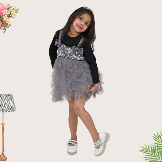 Grey Sequin & Ruffle Party Dress for Girls