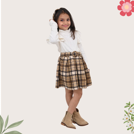 Autumn Plaid Skirt & Sweater Set for Girls