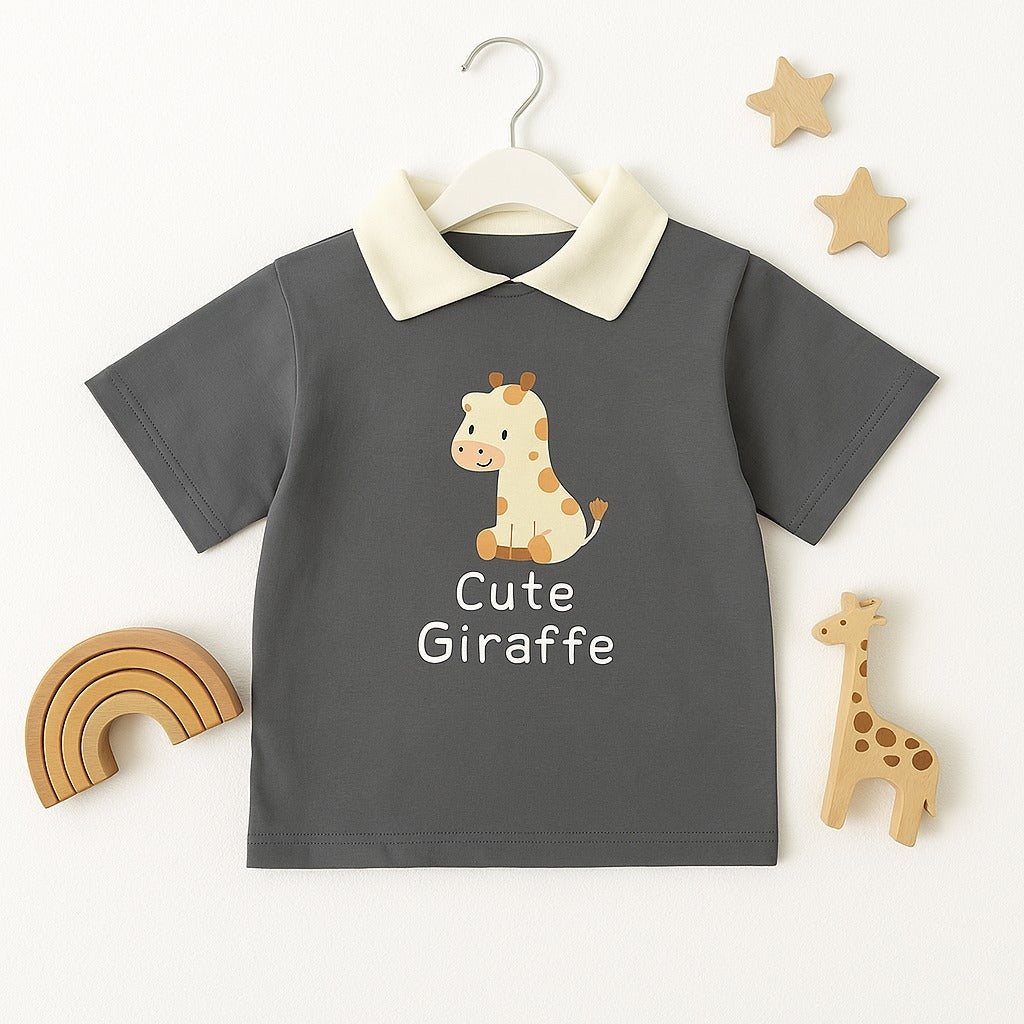 Cute Giraffe Print Polo T-Shirt for Boys – Soft & Stylish