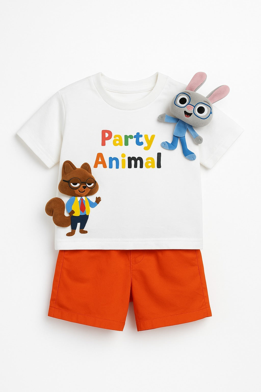 “Party Animal” Cartoon Character T-Shirt & Shorts Set