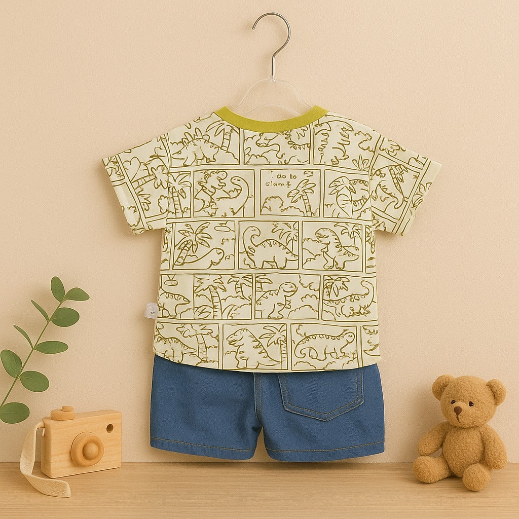 Dino Explorer T-Shirt and Denim Shorts Set – tots Paris