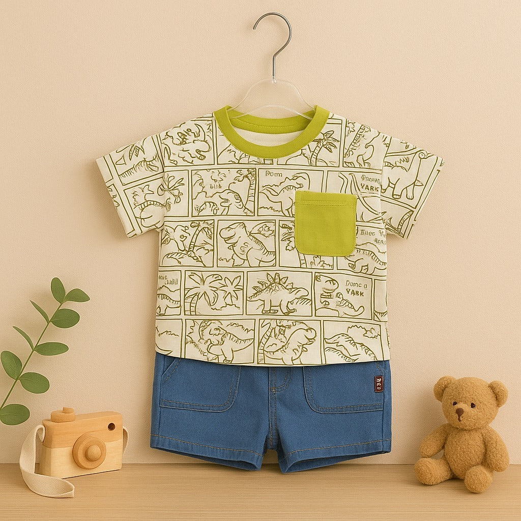 Dino Explorer T-Shirt and Denim Shorts Set – tots Paris