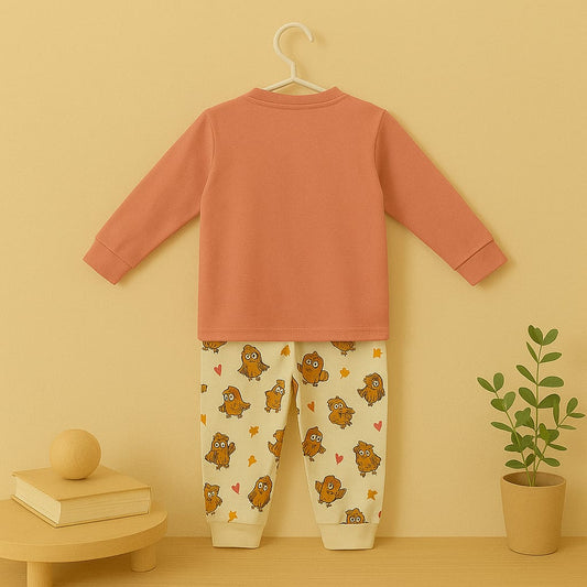 “Totally Cool” Owl Print Cotton Nightwear Set for Toddlers