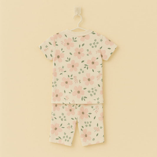 Blush Floral Print Cotton Nightwear Set for Toddlers