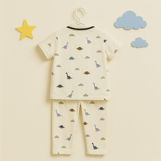 Adorable Cream Dinosaur Print Night Suit for Baby Girls