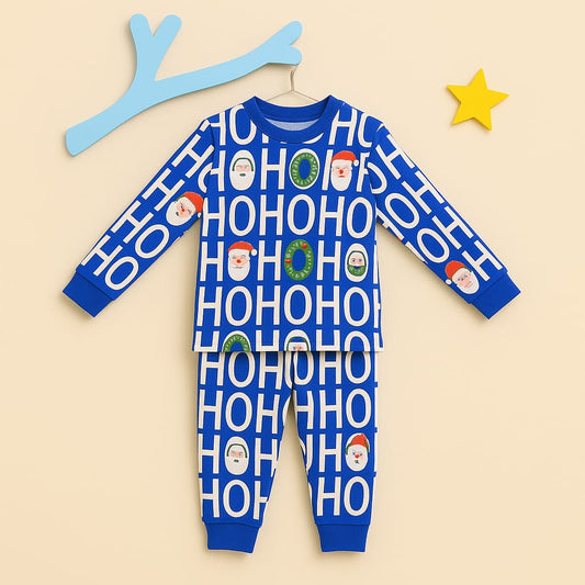 Festive Blue “HO HO” Santa Night Suit for Kids