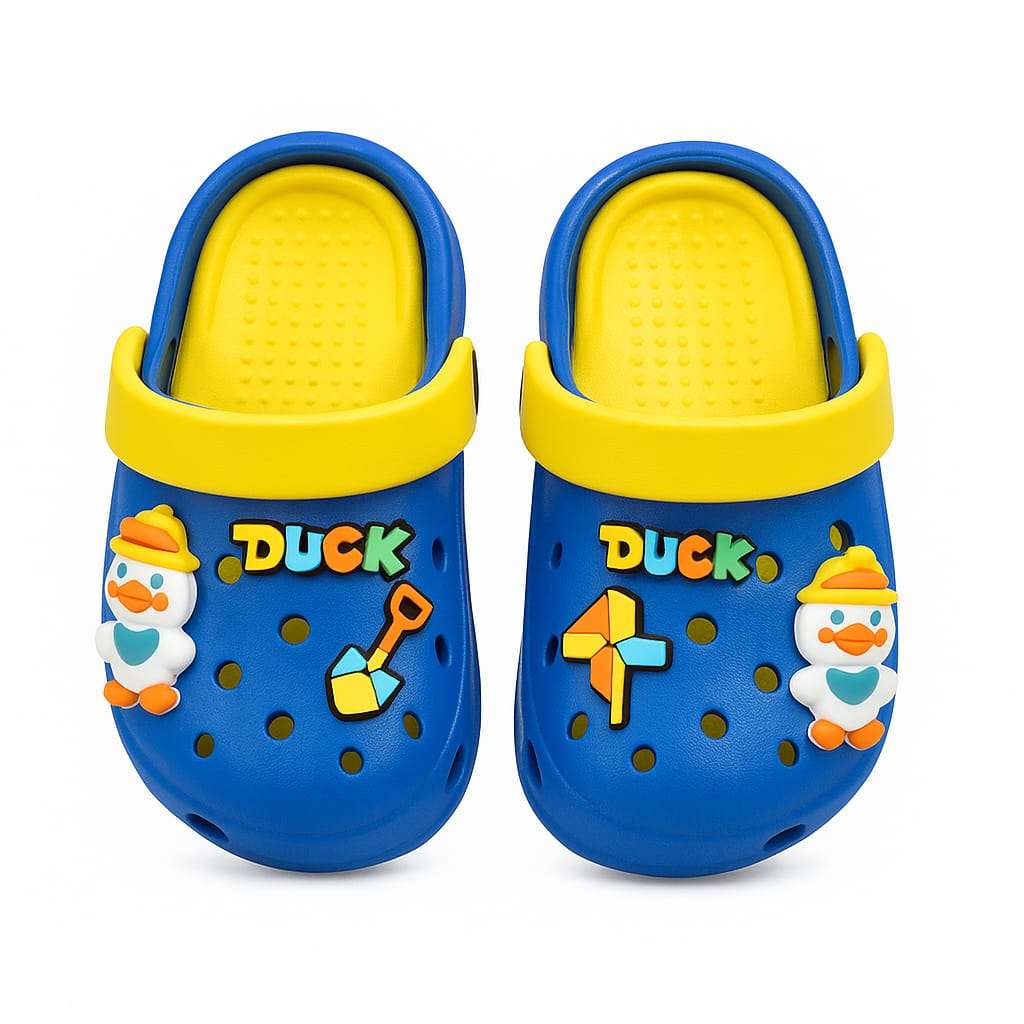 Blue Duck-Themed Clogs with Cartoon Charms