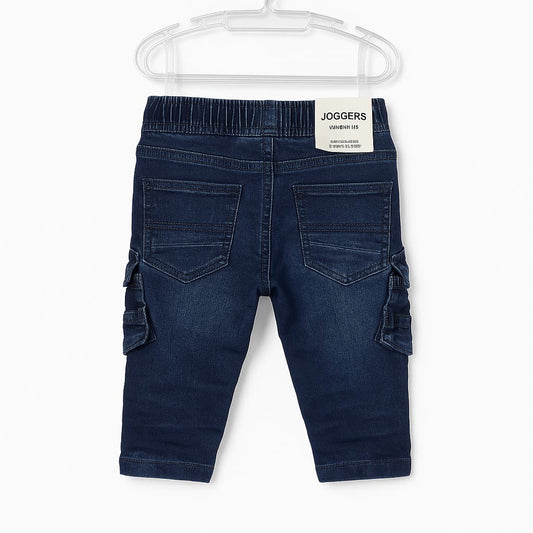 Boys' Dark Blue Denim Cargo Jogger Pants