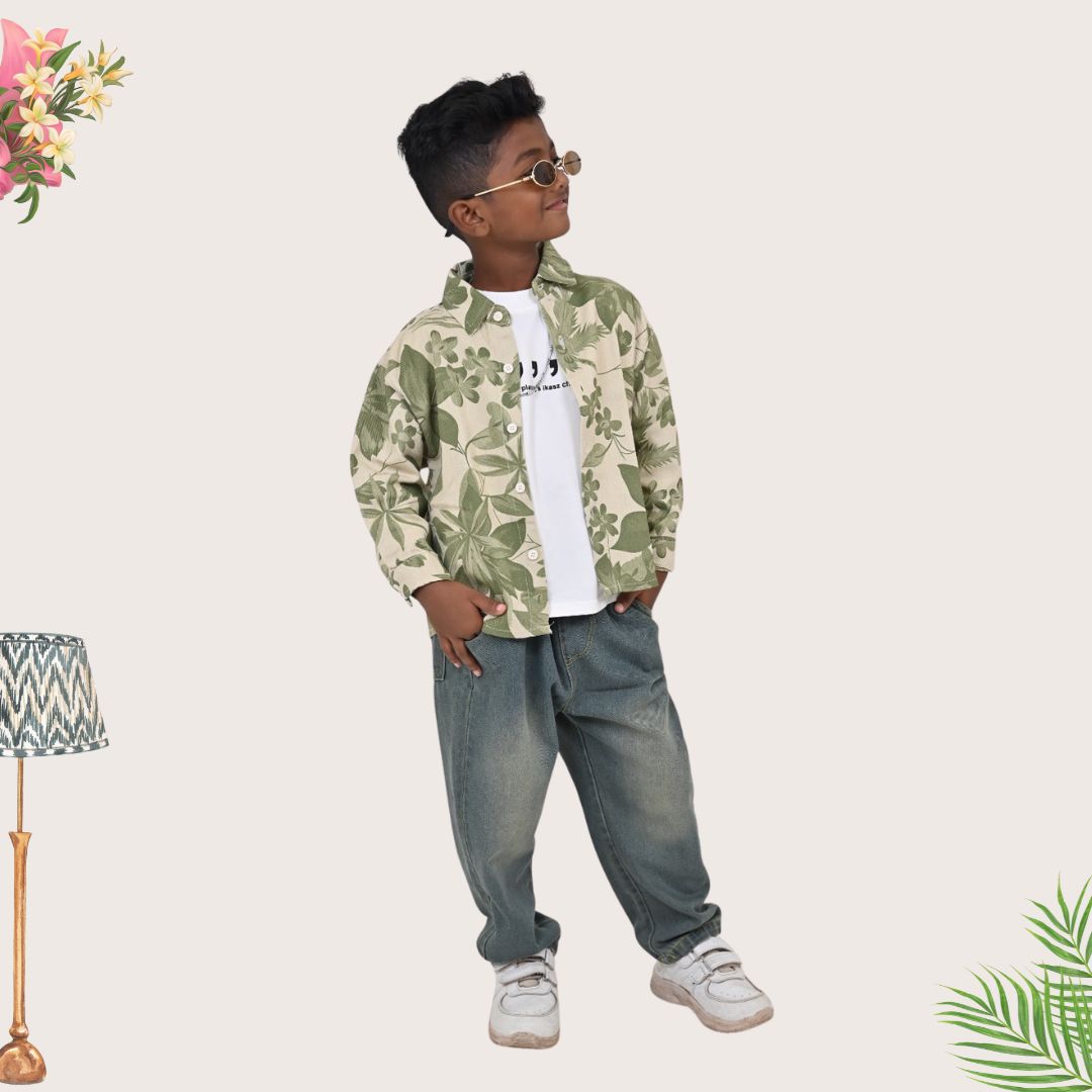 Boys’ Tropical Printed Overshirt & Tee Set