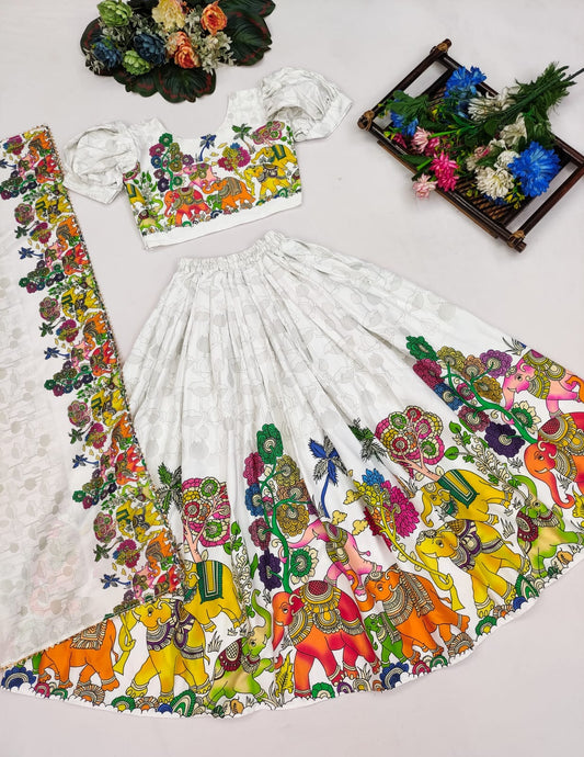 Festive Printed Lehenga Set for Kids – Elephant & Nature Motif