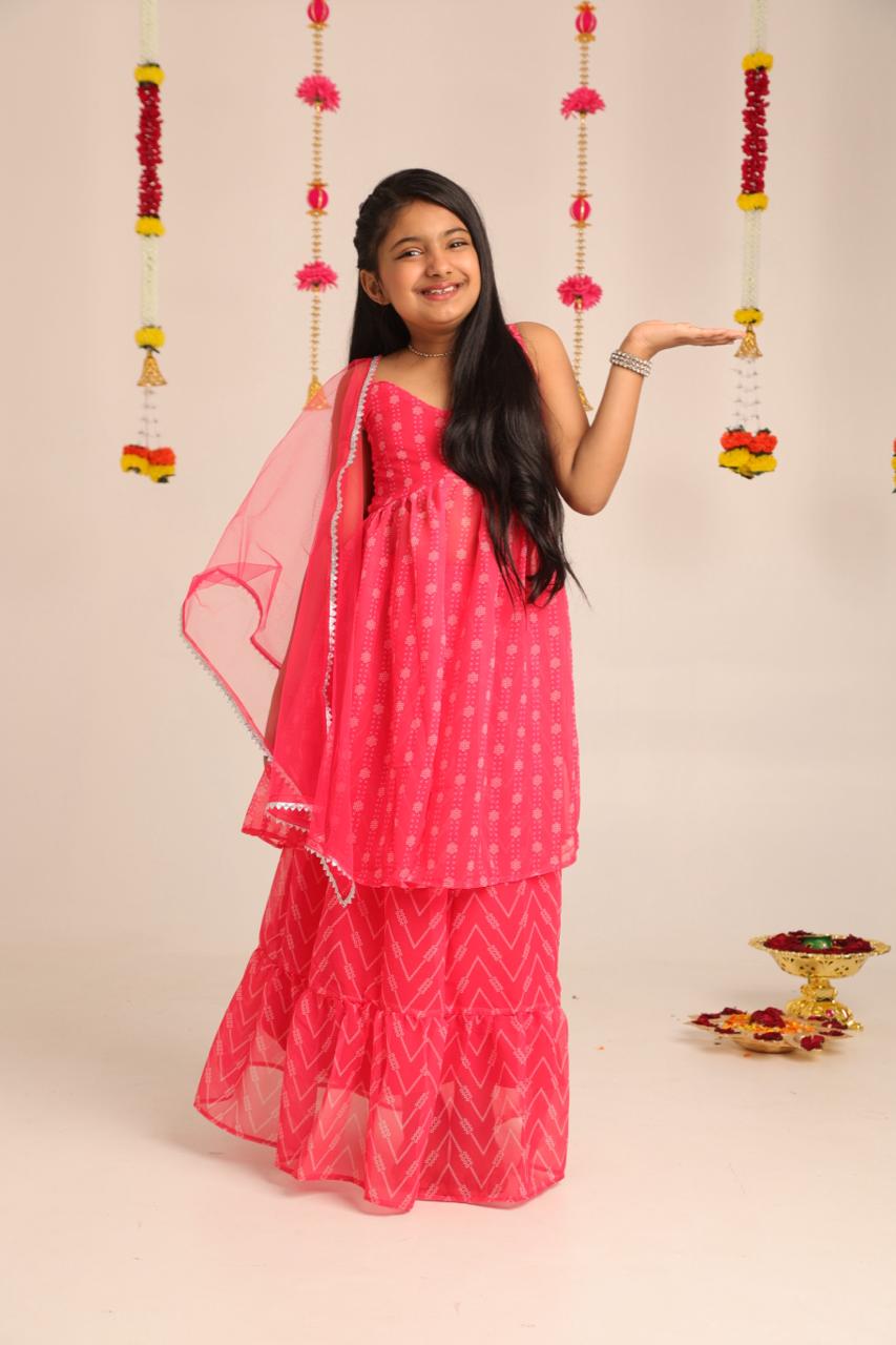 Festive Flare Sharara Set – Bright Pink Edition