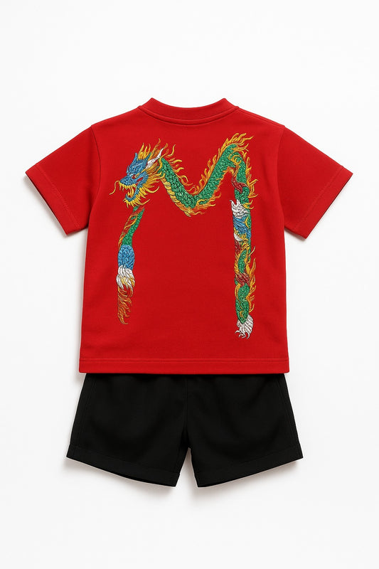 Bold Snake Patch Red T-Shirt & Black Shorts Set