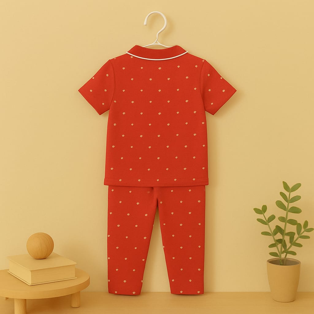 Red Heart Print Cotton Summer Night Suit for Kids
