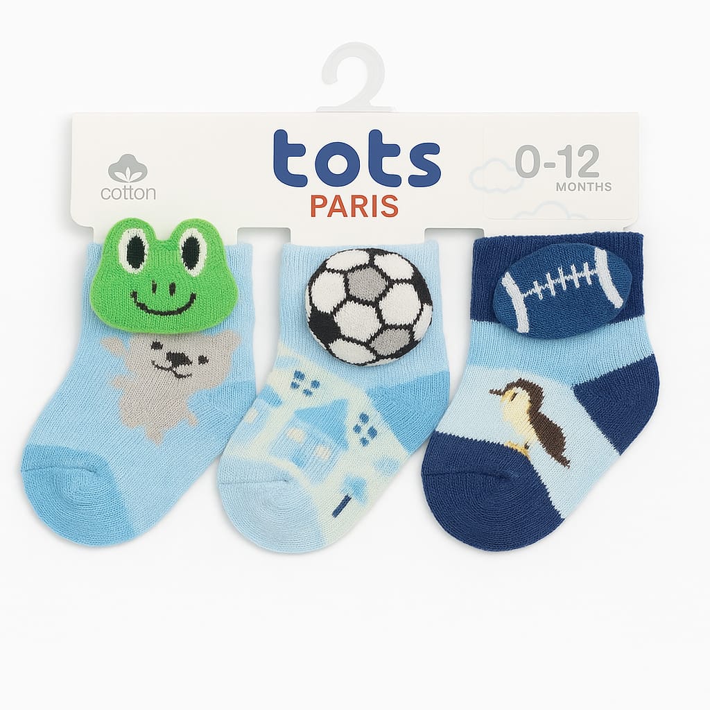 Baby Boys' Playful Socks Set (0–12 Months, Pack of 3)