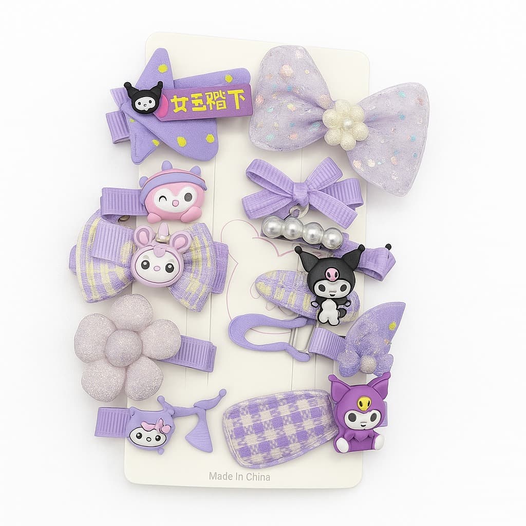 Purple Cartoon Hair Clip Set