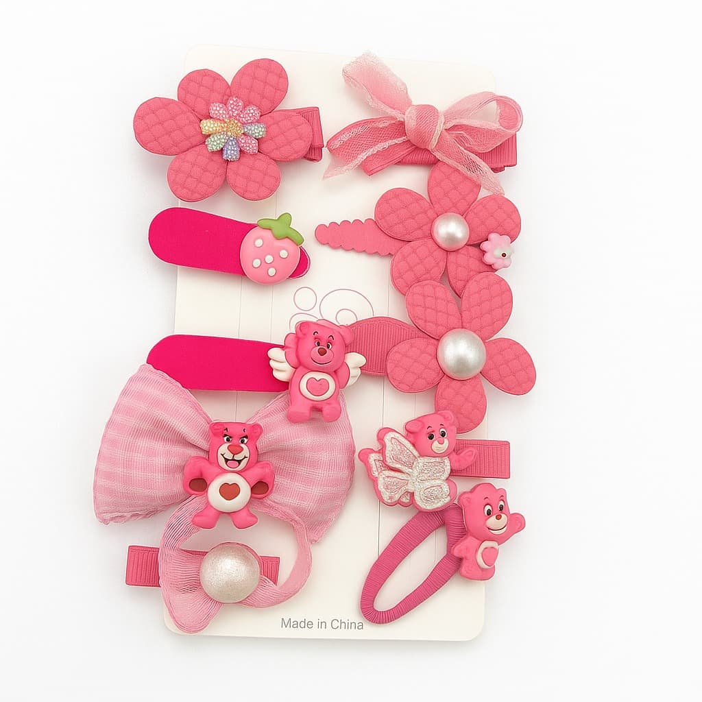Pink Care Bear Hair Clip Set