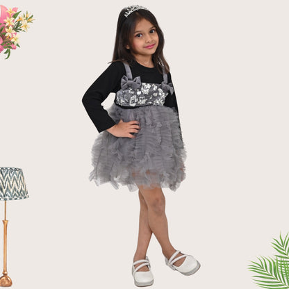 Grey Sequin & Ruffle Party Dress for Girls
