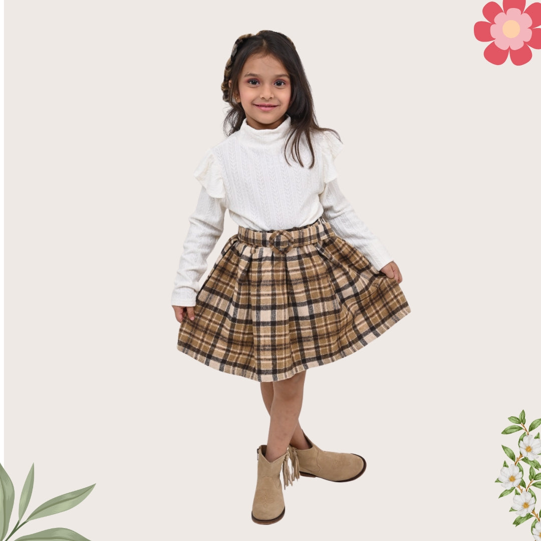 Autumn Plaid Skirt & Sweater Set for Girls