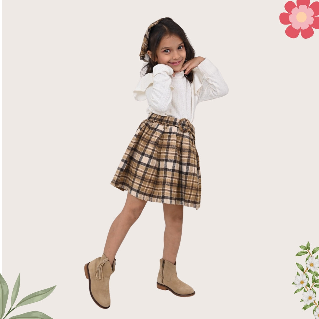 Autumn Plaid Skirt & Sweater Set for Girls