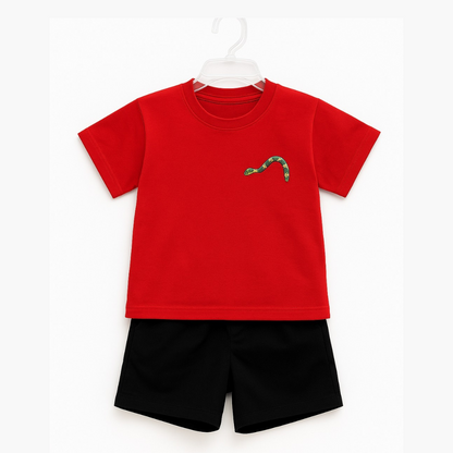 Bold Snake Patch Red T-Shirt & Black Shorts Set