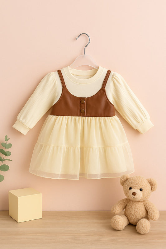 Charming Layered Baby Girl Dress with Faux Leather Bodice