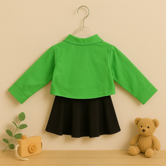 Chic Green Jacket Dress Set for Baby Girls – tots Paris