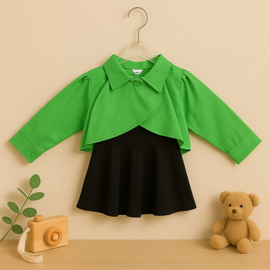 Chic Green Jacket Dress Set for Baby Girls – tots Paris