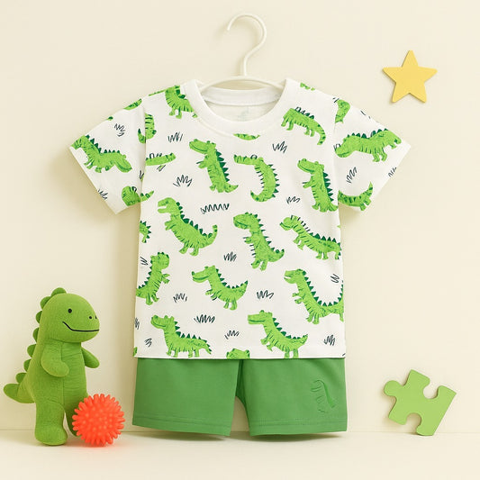 "Dino Playtime" Green Dinosaur Print Set