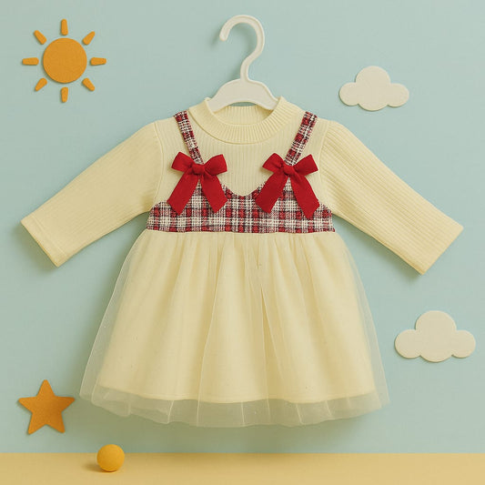 Cream & Red Tulle Dress with Bows for Baby Girls
