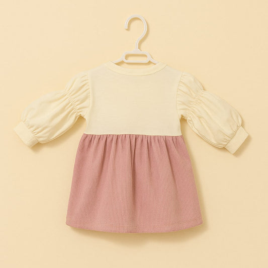 Cream & Mauve Pinafore Dress with Plush Toy Accent for Baby Girls