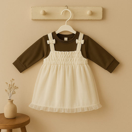 Elegant brown & Cream Layered Dress Set for Baby Girls