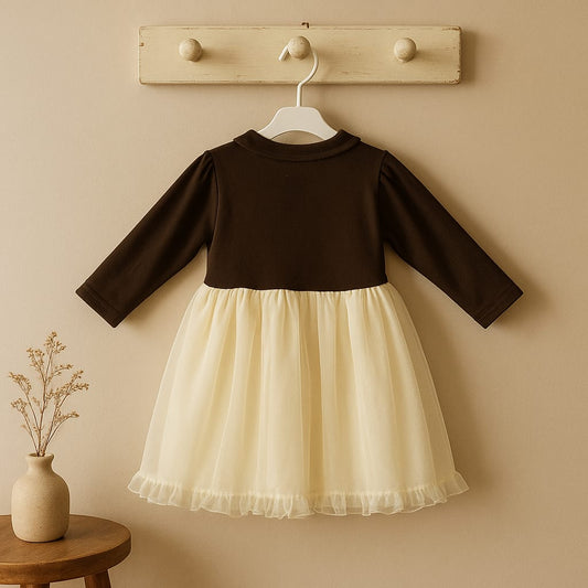 Elegant brown & Cream Layered Dress Set for Baby Girls