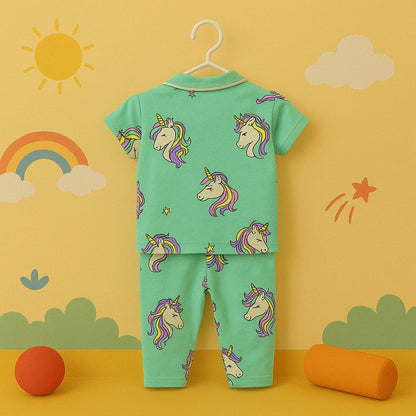 Whimsical Unicorn Print Cotton Nightwear Set for Kids