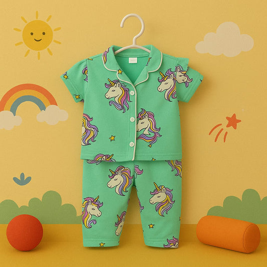 Whimsical Unicorn Print Cotton Nightwear Set for Kids