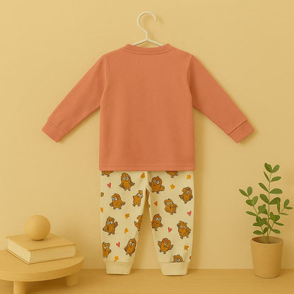 “Totally Cool” Owl Print Cotton Nightwear Set for Toddlers