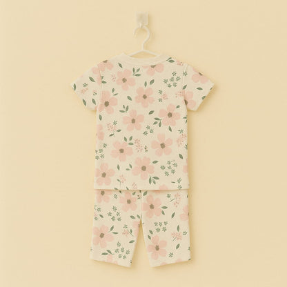 Blush Floral Print Cotton Nightwear Set for Toddlers