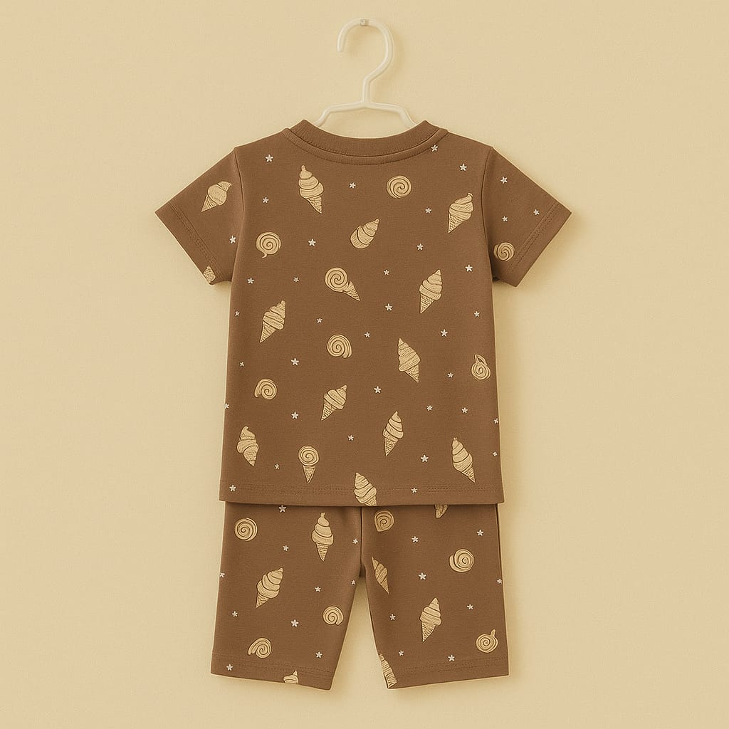 “Choco Cones” Sweet Ice Cream & Stars Printed Cotton Nightwear Set