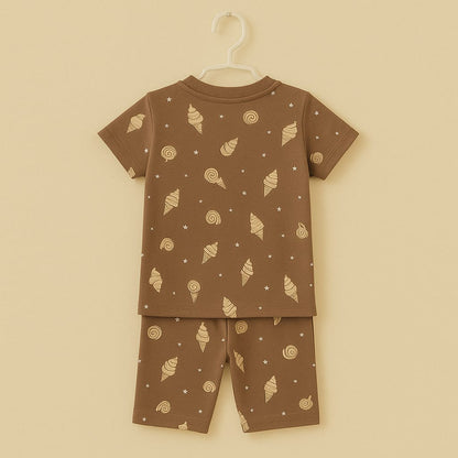 “Choco Cones” Sweet Ice Cream & Stars Printed Cotton Nightwear Set