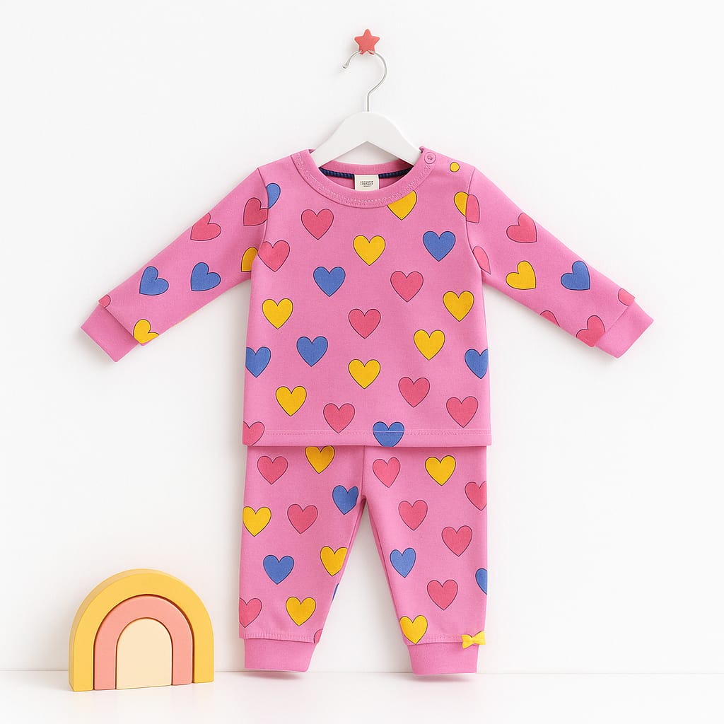 Bright Hearts Cotton Pajama Set for Girls