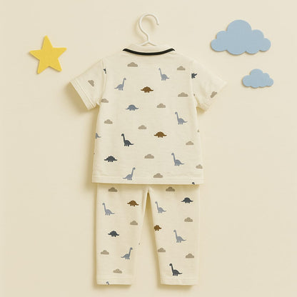 Adorable Cream Dinosaur Print Night Suit for Baby Girls
