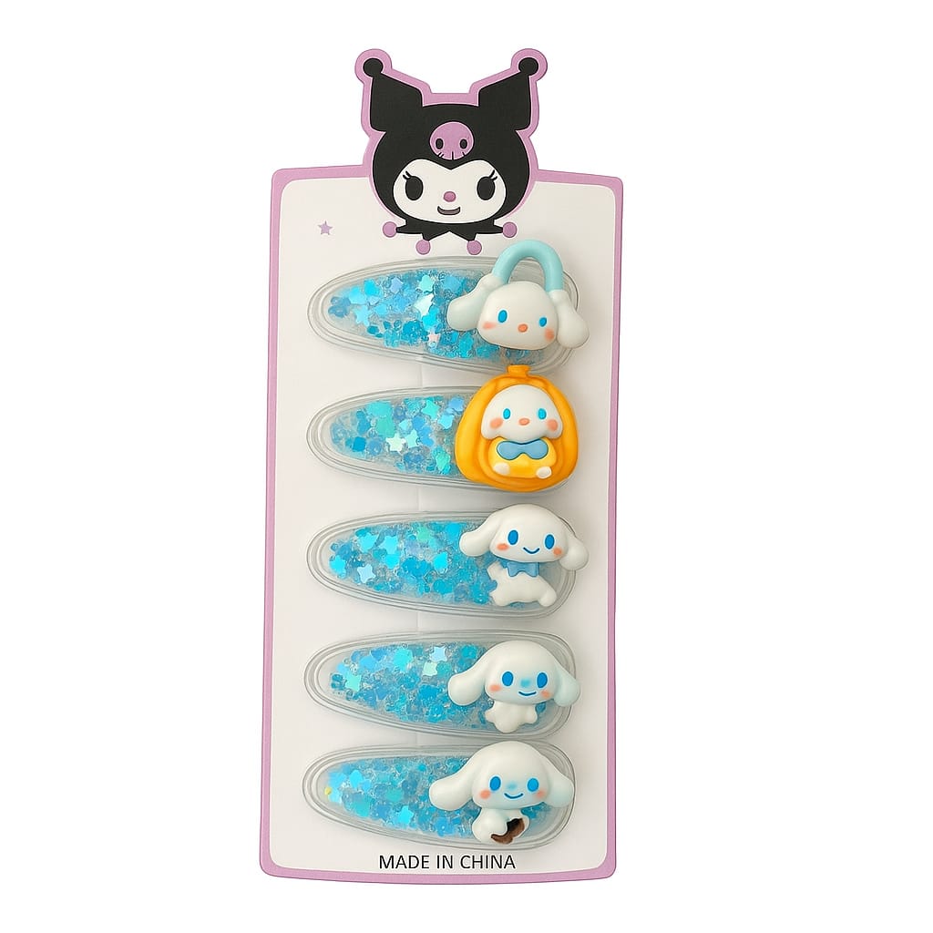 Blue Puppy & Bag Themed Hair Clips Set (Pack of 5)
