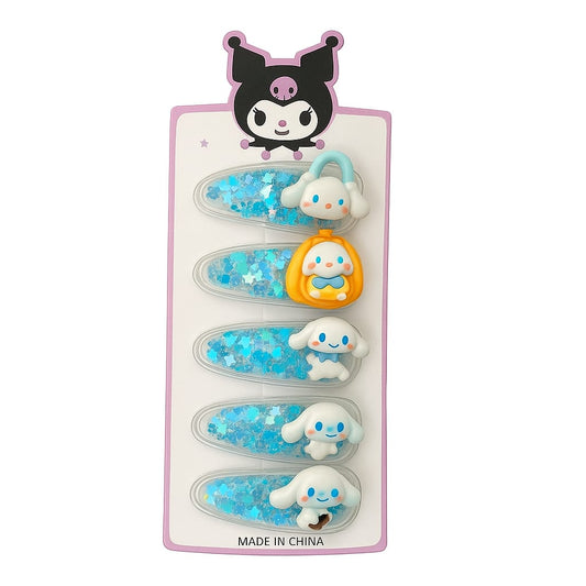 Blue Puppy & Bag Themed Hair Clips Set (Pack of 5)