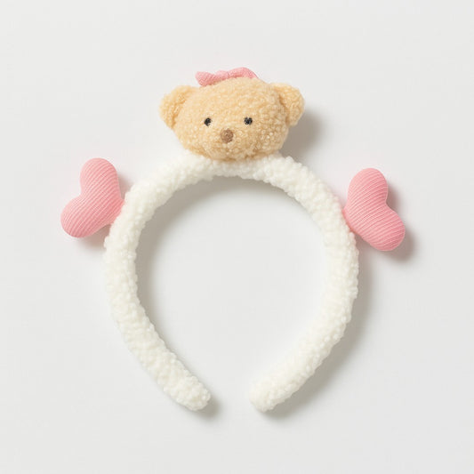 Teddy Bear Plush Headband with Pink Hearts – Soft & Adorable for Kids