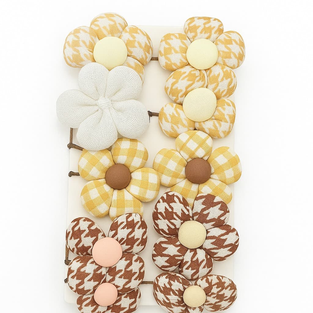 Set of 10 Earth-Tone and Yellow Floral Hairbands for Girls