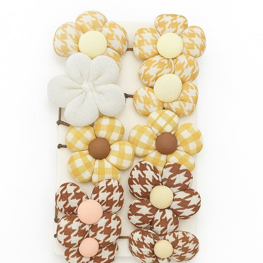 Set of 10 Earth-Tone and Yellow Floral Hairbands for Girls