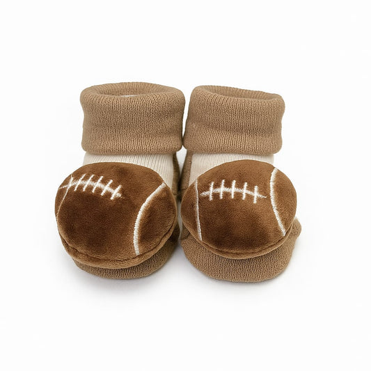 Baby Booties with Plush Football Design – Soft & Warm Cotton Booties (0–6 Months)