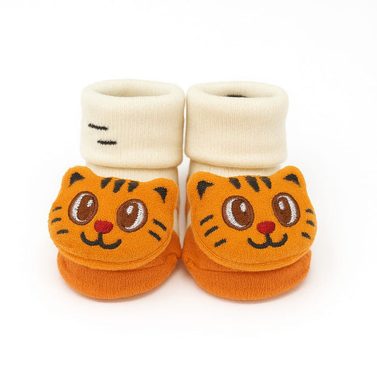 Orange Kitty Baby Booties with Cream Cuffs (0 - 6 Months)