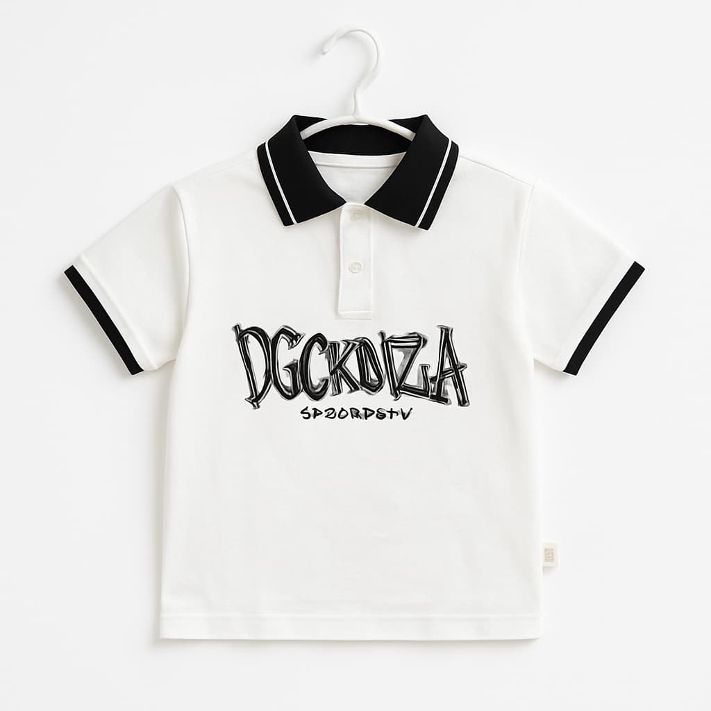 Graphic Polo Shirt for Boys with Contrast Collar