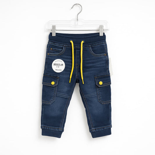 Boys' Dark Blue Denim Cargo Jogger Pants
