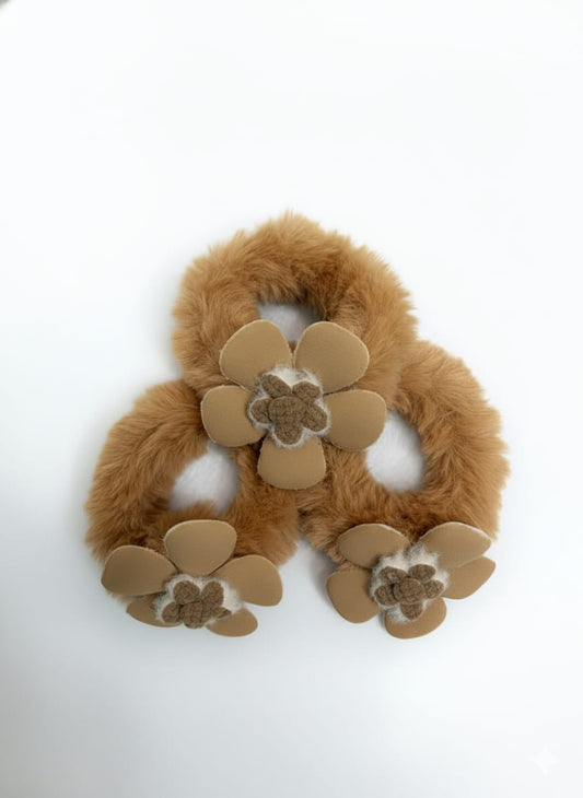 Luxurious Fluffy Flower Scrunchie Set | Parisian Chic Hair Accessories